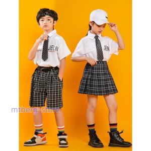 キッズ ダンス衣装 チアガール JK 制服 子供 上下セット ヒップホップ 女の子 男の子 子供 HIPHOP プリーツスカート 半袖  シャツ 応援団 文化祭 演出服｜mtberg-store