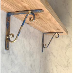 棚受け アイアンブラケット 65 Off おしゃれ デザイン アンティーク調ブルーゴールド L字アングル 金具