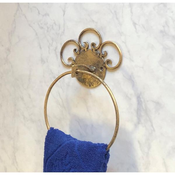 タオル掛け タオルハンガー リング アンティーク調ゴールドカラー アイアンインテリア