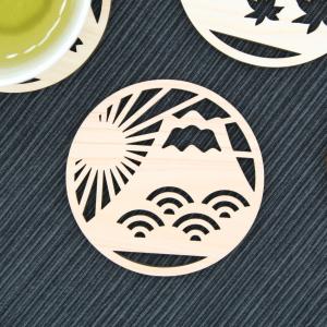 富士山麓ひのき製 オーナメントコースター 富士山と海/ 檜製 木製 透かし彫り おしゃれ 茶托｜mtfujiwood