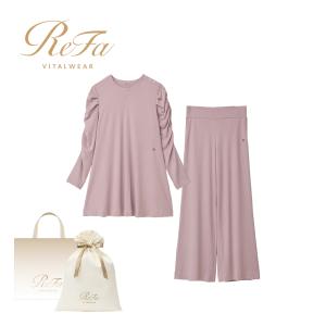 【ReFa VITALWEARギフトラッピングセットL ＆ ショッパーM】バイタルテック モイストスムース ギャザースリーブプルオ―バー ＆ モイストスムース ワイドパンツ