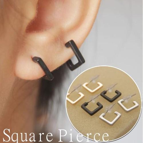 ピアス レディース ピアス 四角 ピアス スクエア ピアス ゴールド シルバー ブラック 黒 シンプ...