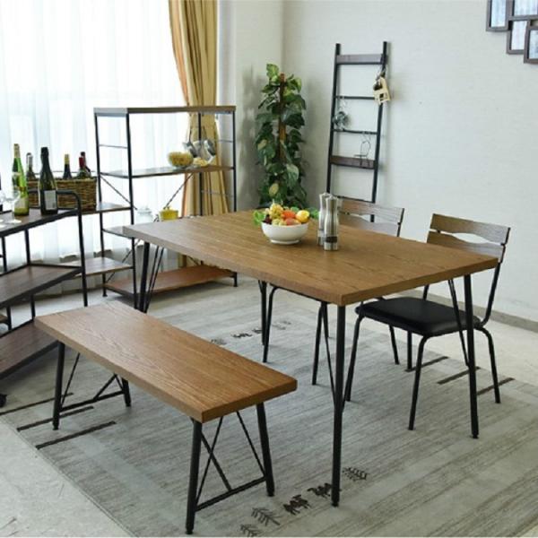 幅135ダイニング4点セット　レッグスチール仕様　レッドオーク突板　 チェア-座面PVC　スチール粉...