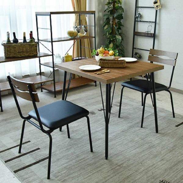 幅80ダイニング3点セット　レッグスチール仕様　レッドオーク突板　 チェア-座面PVC　スチール粉体...