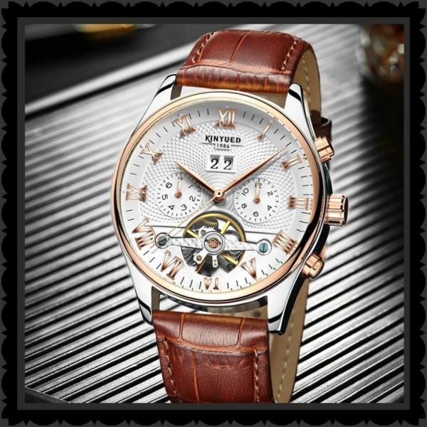 スケルトン トゥールビヨン 腕時計 メンズ自動クラシックローズゴールドレザー 腕時計