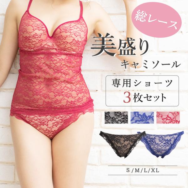 総レースショーツ レディース 下着 3枚セット 美盛り 専用ショーツ ワイン レッド ネイビー ブラ...