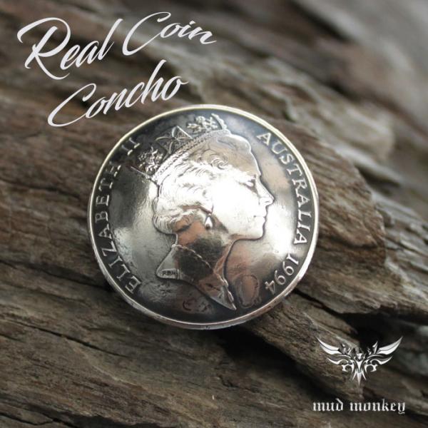 コインコンチョ ボタン /エリザベス/ミドルサイズ/ビンテージコインコンチョ/レザークラフト/バイカ...