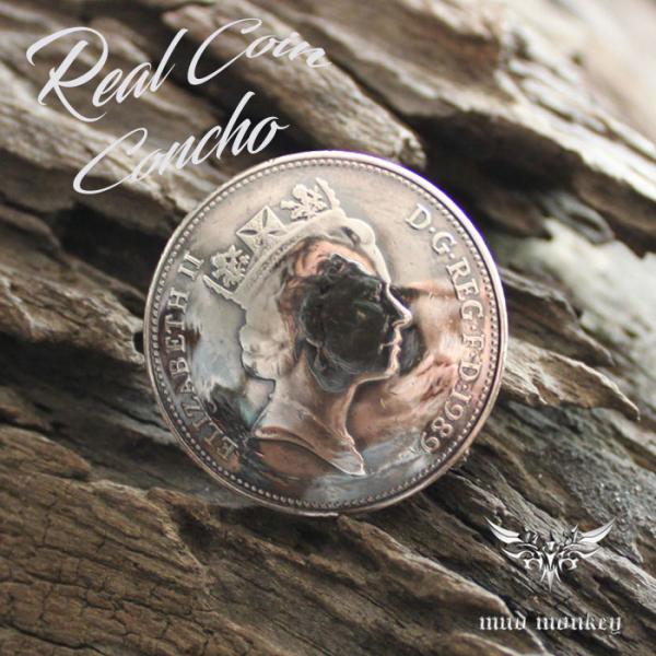 コインコンチョ ボタン /エリザベス/ミニサイズ/ビンテージコインコンチョ/レザークラフト/バイカー...