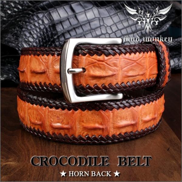 ベルト メンズ 革/クロコダイル・キャメル/ホーンバック T1