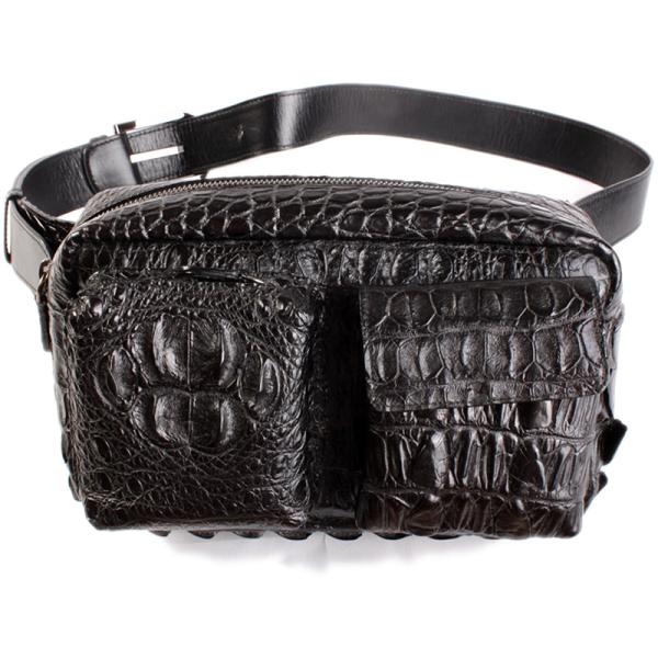 クロコダイルレザー・本革メンズバッグ/クラウンクロコ/ボディバッグ・ウエストバッグ/ブラック