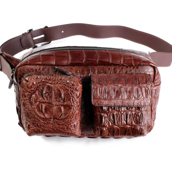 クロコダイル・本革メンズバッグ/クラウンクロコ/ボディバッグ・ウエストバッグ/ブラウン