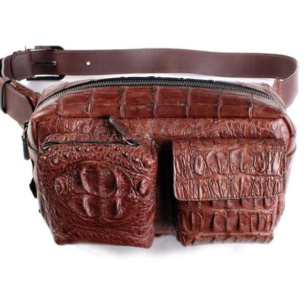 クロコダイルボディバッグ・本革メンズバッグ/クラウンクロコ/ウエストバッグ/ブラウン