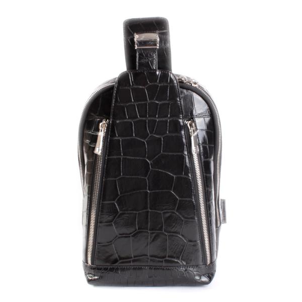 クロコダイルレザー・本革メンズバッグ/ショルダーバッグ/ボディバッグ・縦バッグ/ブラック
