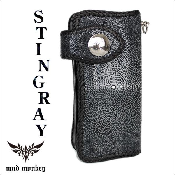 バイカーズウォレット 長財布 メンズ スティングレイ 長財布 レース編み/コインコンチョ