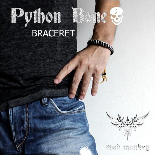 パイソンボーン・鹿紐ブレスレット/マーブル/ブラック