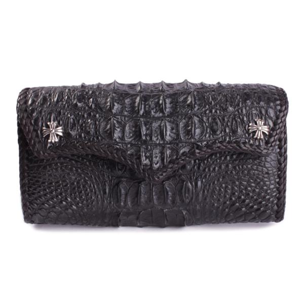 クロコダイル 長財布 背面ホーンバック・ブラック/コンチョクロスW CLAW