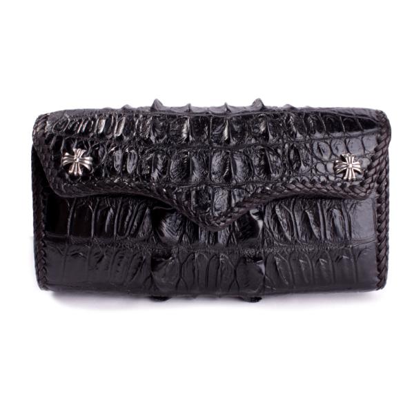 クロコダイル 長財布 背面ホーンバック・ブラック/コンチョクロスW CLAW