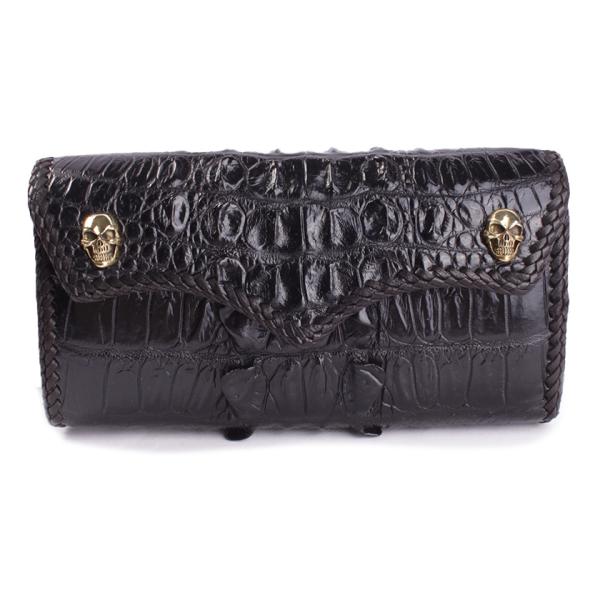 クロコダイル 長財布 背面ホーンバック・ブラック/コンチョリアルスカルW CLAW