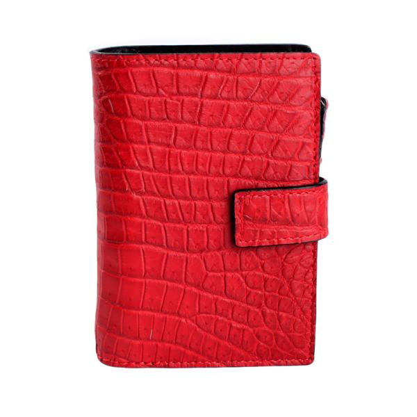 L字ファスナー二つ折りミドル財布 / クロコダイル財布 バーミリオン/イタリアンレザー ブラック F...
