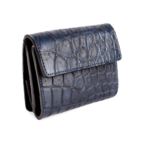 ミニ財布 小さい財布 ミニウォレット 三つ折り財布 / クロコダイル財布 ネイビーブルー /イタリア...