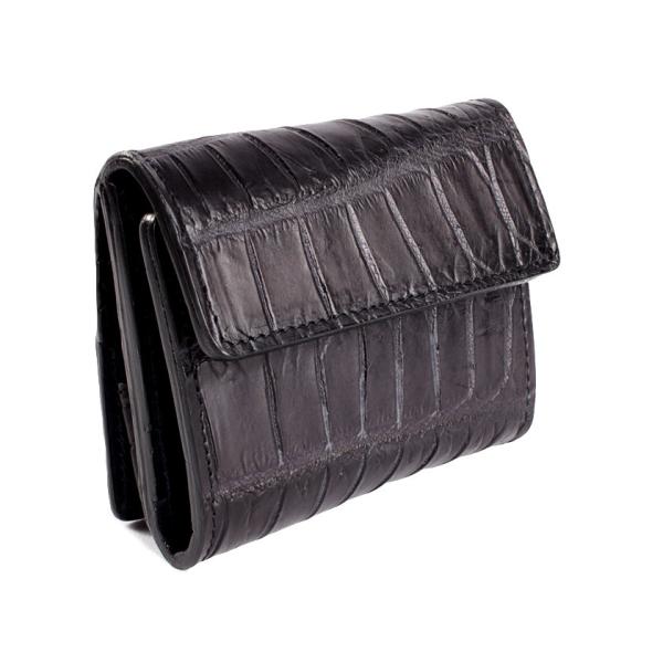 ミニ財布 小さい財布 ミニウォレット 三つ折り財布 / クロコダイル財布 ブラック /イタリアンレザ...