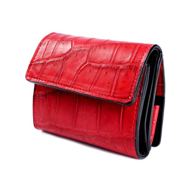 ミニ財布 小さい財布 ミニウォレット 三つ折り財布 / クロコダイル財布 バーミリオン /イタリアン...