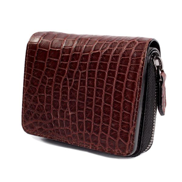 ラウンドファスナー二つ折り財布 / クロコダイル財布 ブラウン /イタリアンレザー ブラック FUS...