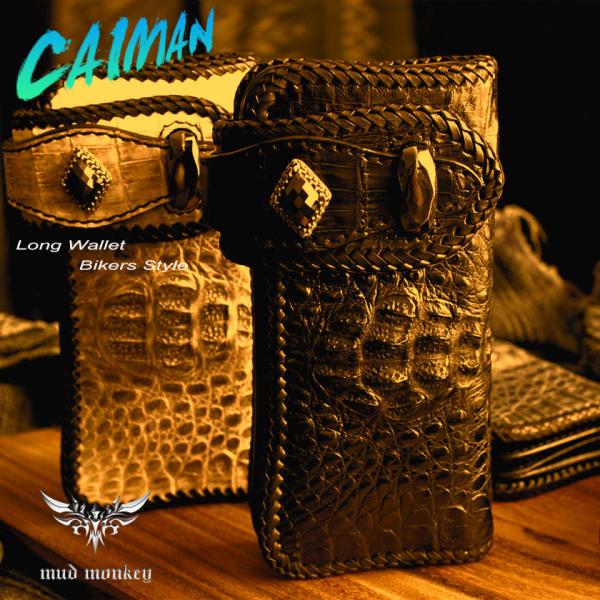 カイマンクラウン ワニ革 長財布 バイカーズウォレット/グラブオニキスシルバー925コンチョ RID...