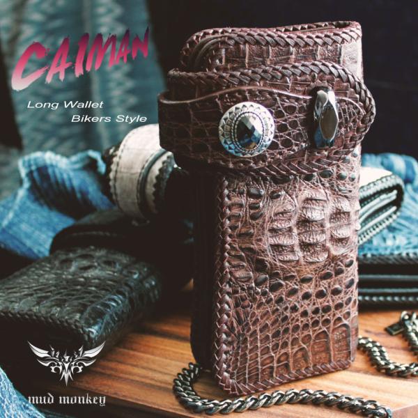 カイマンクラウン ワニ革 長財布 バイカーズウォレット/ネイティブオーバルオニキスシルバー925コン...