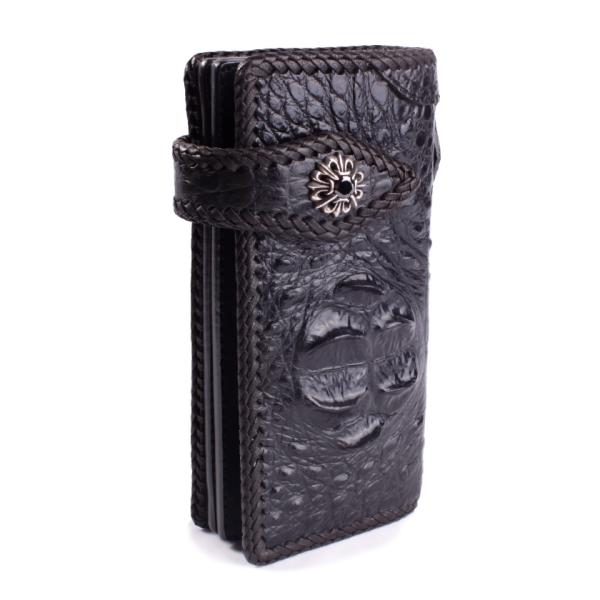 クロコダイル 長財布 クラウンホーンバック・ブラック/コンチョLilyGothicCZブラック MU...