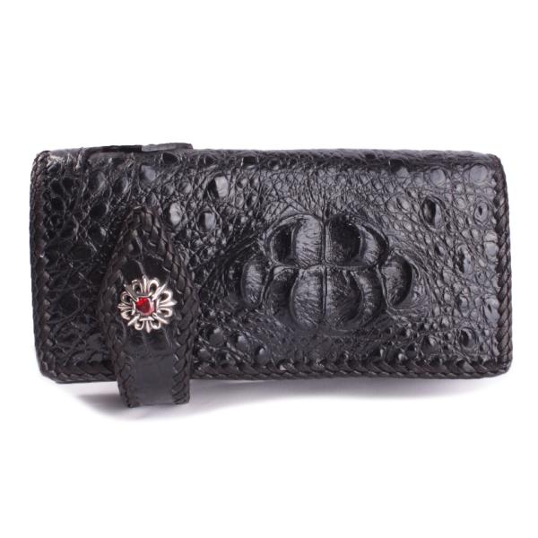 クロコダイル 長財布 クラウンホーンバック・ブラック/コンチョLilyGothicCZレッド MUN...