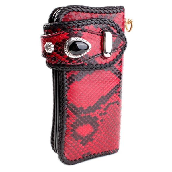 バイカーズウォレット 蛇革 長財布 レッドパイソン ロングウォレット/コンチョオニキスRIDERS