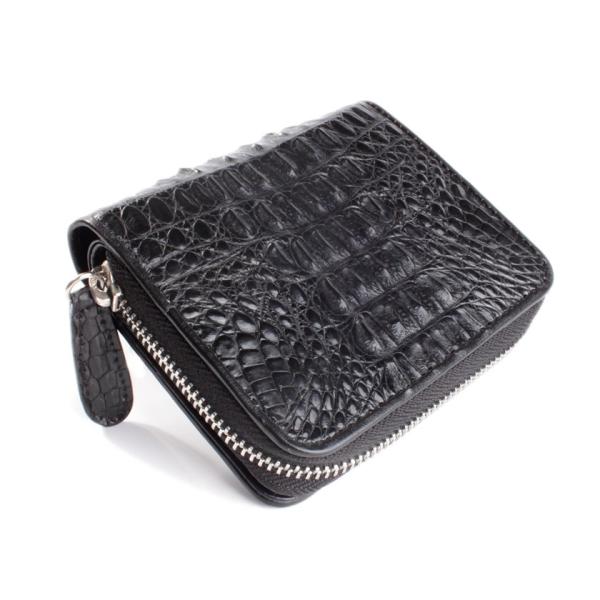 ワニ革・カイマン/ファスナー二つ折り財布・ブラック