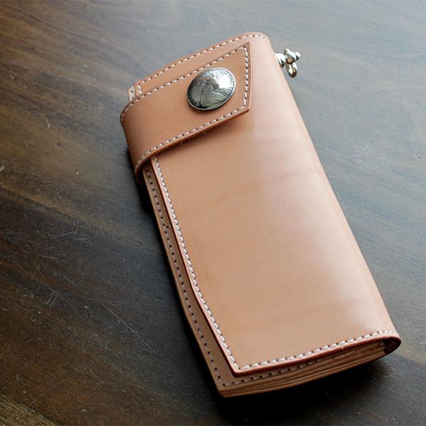 廃盤超特価/バイカーズウォレット 長財布 ヌメ革 ロングウォレット/コンチョコインエリザベス