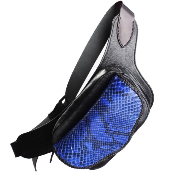 ボディバッグ/ウエストバッグ 本革 イタリアンシープレザー フラップパイソンブルー WESTERN