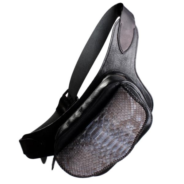 本革ボディバッグ/ウエストバッグ イタリアンシープレザー フラップパイソングレー WESTERN