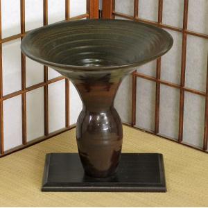 信楽焼 水盤 花器 13号 藍 斑点 ソリ 丸 陶器 池坊 嵯峨御流 生け花