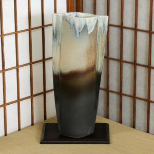 1点物 花器 黒 マット 青 ガラス 掛分 細 生花 立花 池坊 生け花 数量