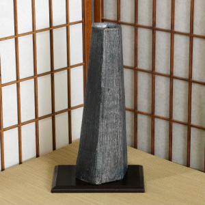 k*u様 池坊 唐銅花瓶 立花　花器　花瓶　華道具高さ:27.5cm 1点物 花器 黒 マット 青 ガラス 掛分 細 生花 立花 池坊 生け花 数量
