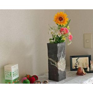 信楽焼 花瓶 いぶし 角 8号 おしゃれ 一輪挿し 花入 陶器 花びん 花器