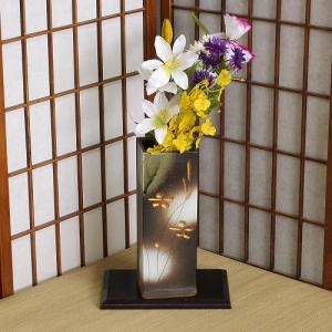 信楽焼 花瓶 いぶし 角 8号 おしゃれ 一輪挿し 花入 陶器 花びん 花器