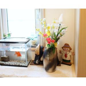 信楽焼 花瓶 青 ビードロ おしゃれ 一輪挿し 花入 陶器 花びん 花器