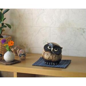 信楽焼 フクロウ 置物 夫婦 8号 黄・白 ふくろう 梟 おしゃれ 北欧