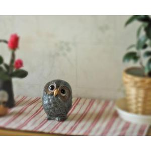 フクロウ置き物　信楽焼と木彫り 信楽焼 フクロウ 置物 古信楽 3.5号 ふくろう 梟 おしゃれ 北欧