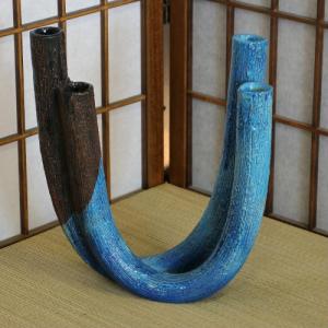 信楽焼 花器 フクロウ付き切り株 自由花 陶器 花瓶 生け花 和風 華道