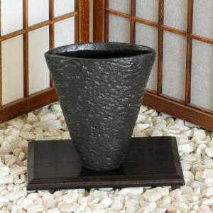 信楽焼 花器 黒 叩き 立花 陶器 花瓶 生け花 和風 華道 池坊 生花用 手作 フラワーベース  信楽焼き 在庫数限り あすつく(9-169)