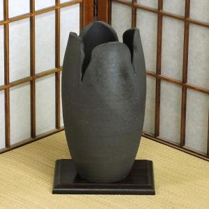 信楽焼 花器 灰釉 青ガラス 立花 陶器 花瓶 生け花 和風 華道 池坊
