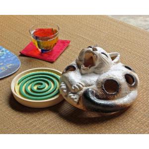 信楽焼 蚊取り 線香入れ 寝 狸 蚊遣り器 マット付 おしゃれ かわいい