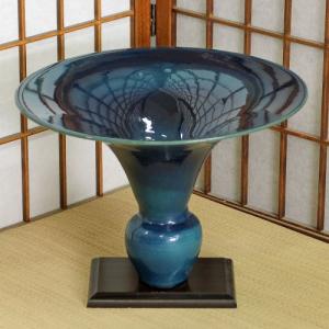 信楽焼 花器 黄釉 波堀 掛分 自由花 陶器 花瓶 生け花 和風 華道 池坊