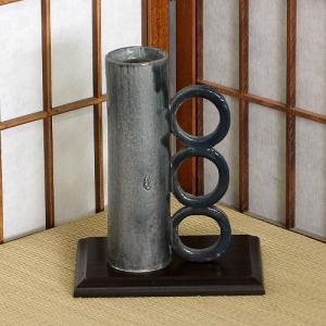 信楽焼 花器 フクロウ付き切り株 自由花 陶器 花瓶 生け花 和風 華道